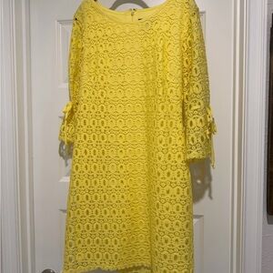 karin stevens Bright Yellow Lace Shift Dress with Tie Sleeves